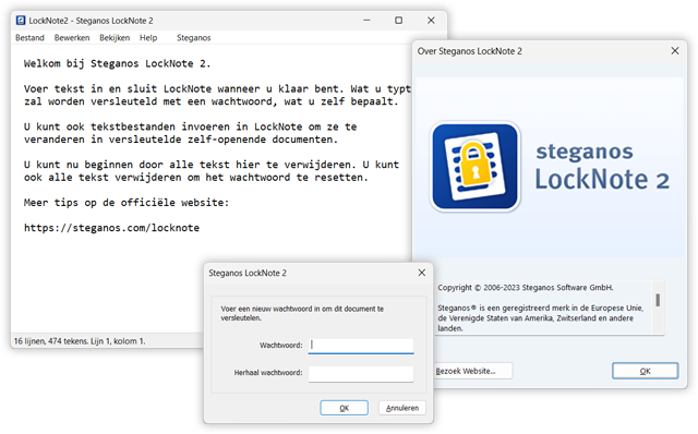 Schermafbeeldingen van Steganos LockNote 2