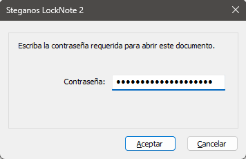 Solicitud de contraseña de Steganos LockNote 2