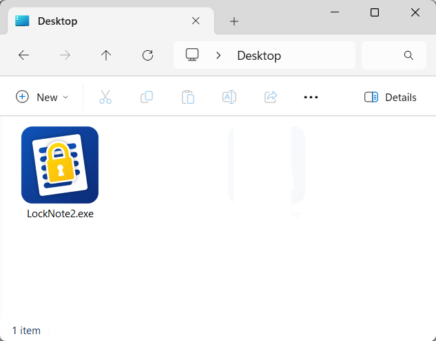 La LockNote sous forme de fichier programme unique sur le bureau